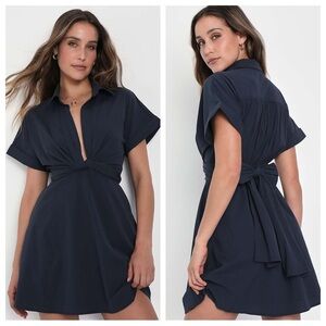 Lulus Breeze By Navy Blue Tie-Back Mini Dress With Pockets